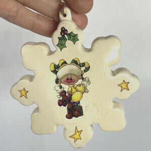 Ceramic‎ Snowflake Christmas Ornament Glitter Vintage 4"